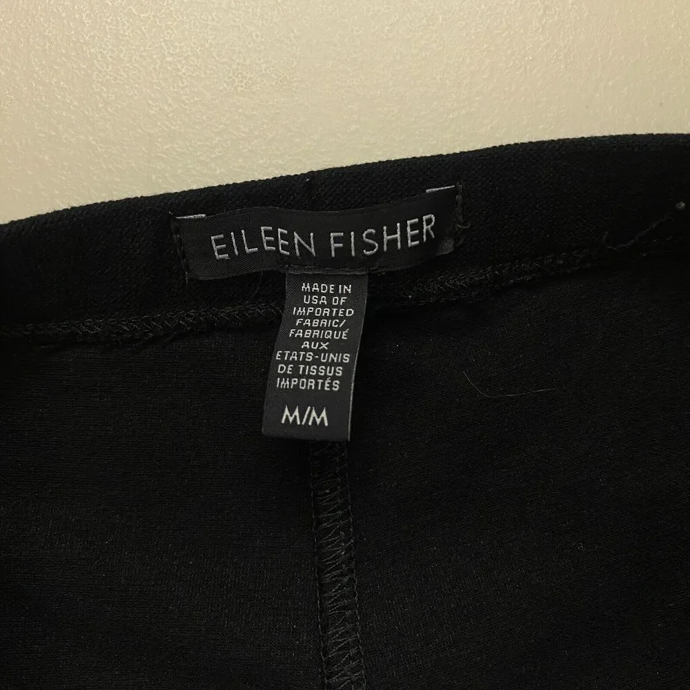 Eileen Fisher System Pants Womens Medium Black Wide Leg Ankle Crop‎ Baggy 32x27
